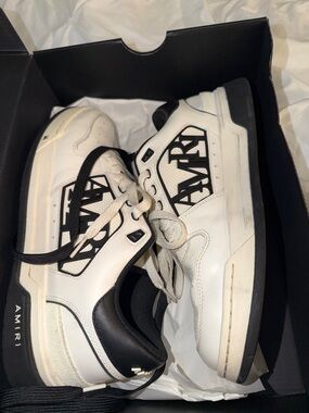 AMIRI White Leather Sneakers with Black Logo Accents